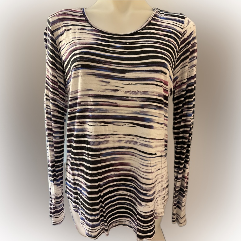 Simply Vera Vera Wang  Multicolor Striped Long Sleeve Tee Large